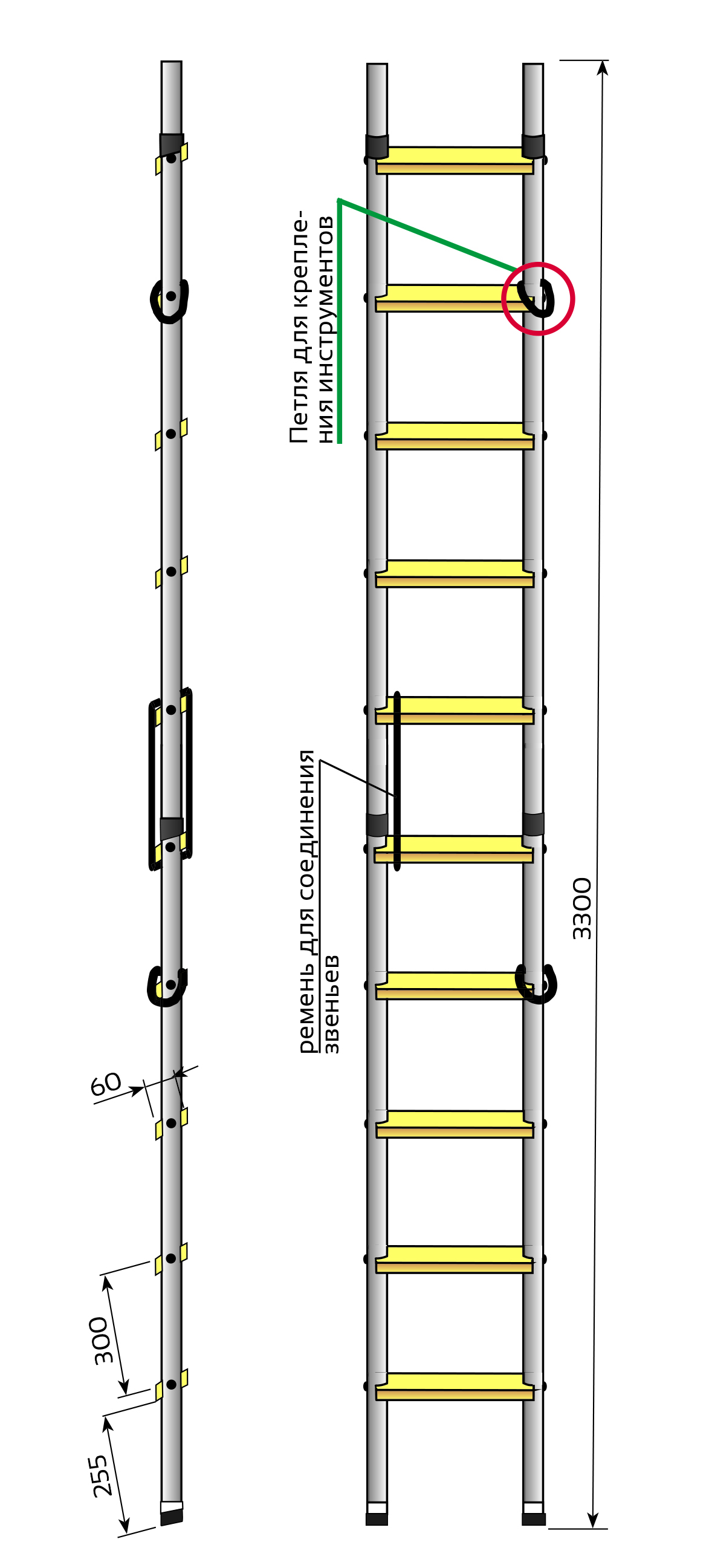 Лестница Техношанс Луск-У-2-3,3 диэлектрическая узкая (Комплект Стандарт )