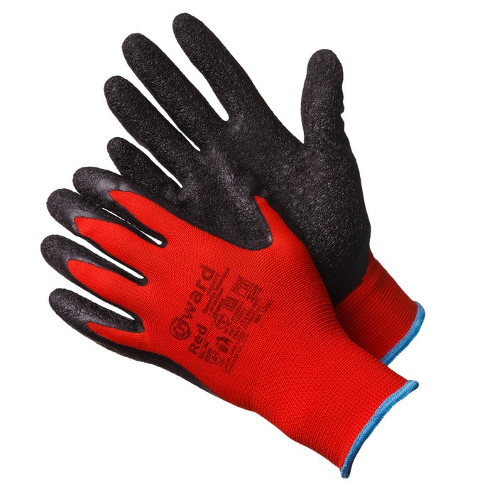 Перчатки нейлоновые с текстурир. лат. покрытием Gward Red  (Red/Black 10)